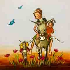 DE293 Wall décor art photographic oil on canvas pop art boy and girl on donkey
